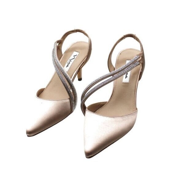 Nina Tansy Slingback Pointed Toe Pumps in Pearl Rose Crystal Satin at Nordstrom - Picture 3 of 8